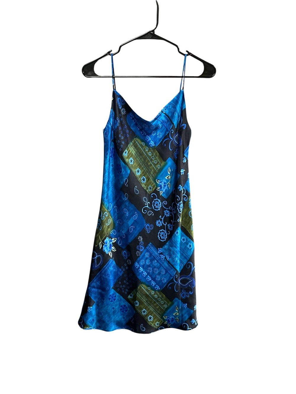 Lapis Women’s S Blue Black Paisley Floral Slip Dress Y2K Boho Homecoming